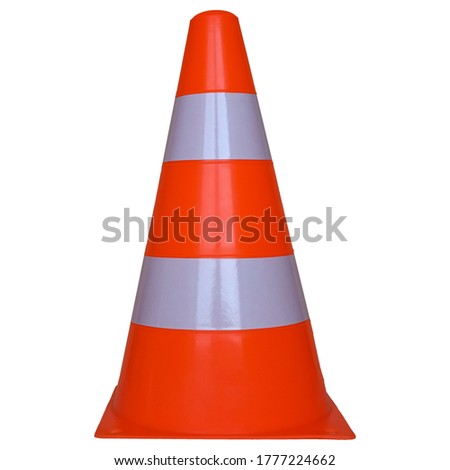 white and orange traffic cone to mark road works isolated over white background