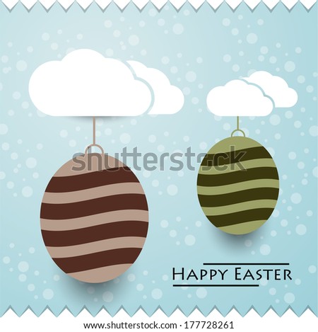 Hanging Easter egg on light blue background with cloud. Royalty-Free Stock Photo #177728261