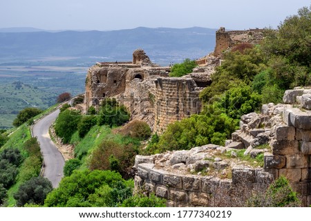 The Nimrod Fortress or Nimrod Castle is a medieval Ayyubid castle situated on the southern slopes of Mount Hermon, Israel Royalty-Free Stock Photo #1777340219