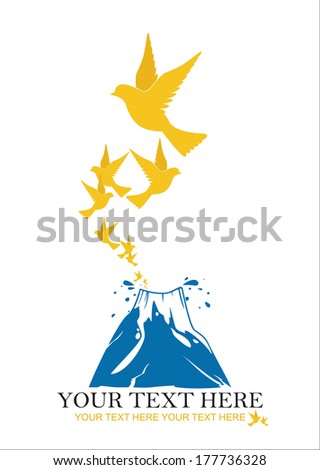 Abstract vector illustration of volcano  and birds.