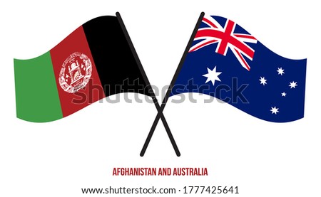 Afghanistan and Australia Flags Crossed And Waving Flat Style. Official Proportion. Correct Colors.