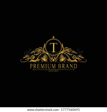 T Luxury Logo. Template flourishes calligraphic elegant ornament lines. Business sign, identity for Restaurant, Royalty, Boutique, Cafe, Hotel, Heraldic, Jewelry, Fashion and other vector illustration