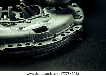 Car break disc on black background close up