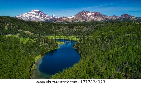 Aerial view of Todd Lake near Bend, Oregon. Royalty-Free Stock Photo #1777626923