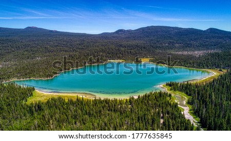 Aerial view of Little Lava Lake near Bend, Oregon Royalty-Free Stock Photo #1777635845