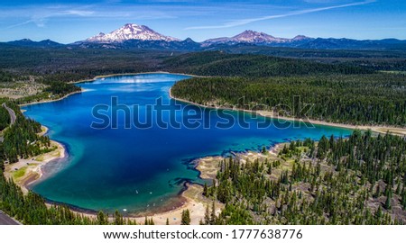 Aerial view of Elk Lake near Bend, Oregon Royalty-Free Stock Photo #1777638776
