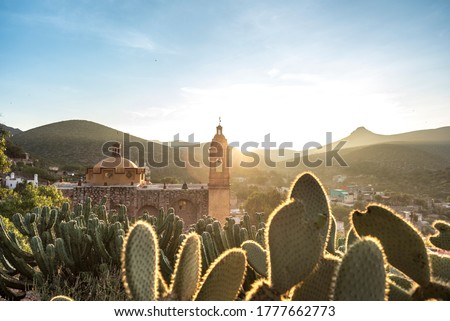 View of San Pedro hill at sunrise in San Luis Potosi, old town like Real de Catorce, Mexico, Magic town. (Cerro de San Pedro pueblo magico)  Royalty-Free Stock Photo #1777662773
