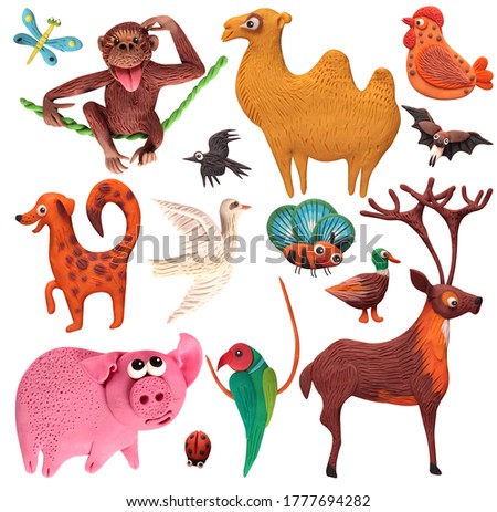 
set of animals on a white background from plasticine