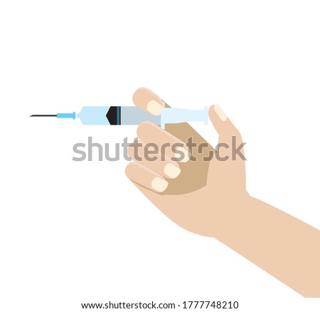 Flat illustration: Illustration of a hand holding a syringe Doctor doctor drug