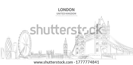 london cityscape line vector. sketch style british landmark illustration  Royalty-Free Stock Photo #1777774841