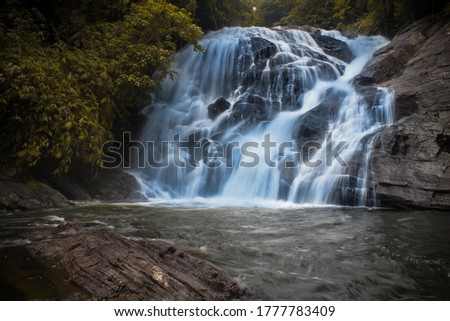 Beautiful Cascading waterfall in Sinharaja Rainforest in Sinharaja Southern Province.