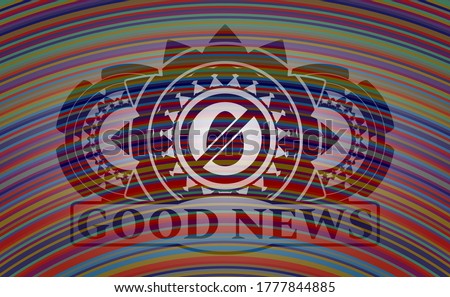 egg free icon and Good News text colorful badge. Showy delicate background. Vector illustration. 