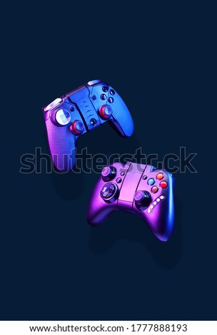 Levitation of two controller joysticks. Concept of gaming and entertainment. Royalty-Free Stock Photo #1777888193