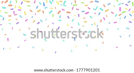 Sprinkle with grains of desserts. Seamless abstract pattern with realistic colorful sweet grains on white background. Design for holiday designs, party, birthday, invitation. Vector 3d sweet confetti Royalty-Free Stock Photo #1777901201