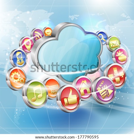 Business Concept with Cloud and Application icons flying around on abstract background, vector