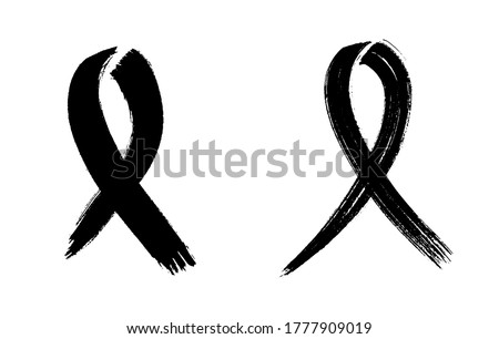Black ribbon collection hand drawn art isolated on white background. Vector illustration. Ink brushed stripe loop symbol. Set of grunge brush icon design.