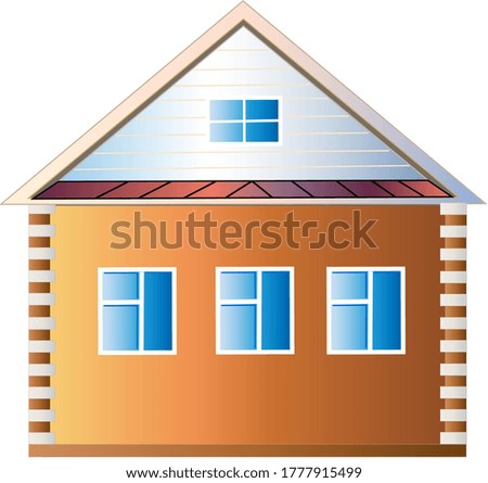 Traditional Russian one floor house with three windows Isolated on white background. 