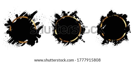 Black and gold grunge with frame vector, Collection of Grunge background, Spray Paint Elements, Black splashes set, Dirty artistic design elements, ink brush strokes, Vector illustration.