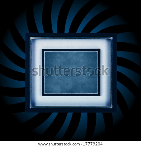 Retro frame on blue and black abstract burst