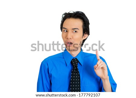 Closeup portrait of annoyed young man admonishing someone to stop doing something, isolated on white background. Negative emotion facial expression feelings, body language, sign, symbol, reaction