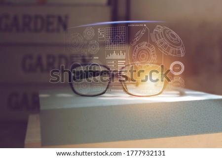 Virtual reality glasses of digital connection technology in Dark color background. Creativity ideas on virtual screen concept.