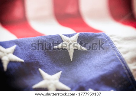 USA flag detail, closeup view. American flag background texture. Memorial day and 4th of July, Independence day concept
