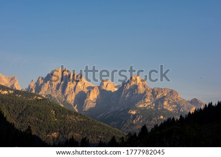  Catinaccio group seen by Pozza di Fassa inside the Dolomite mountain range, Italy