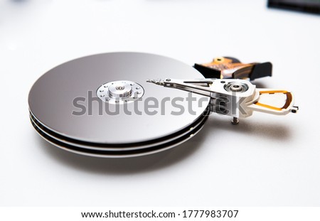 Disassembled hard drive from computer, HDD Components	
