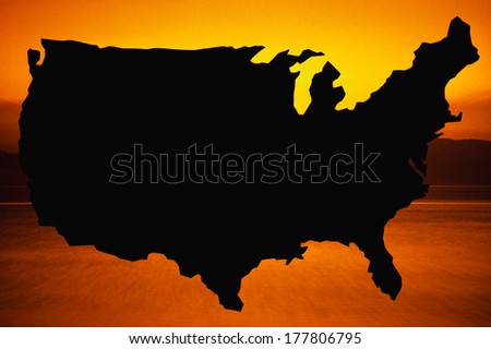 This is a map of the United States, silhouetted in black against a yellowish orange background.