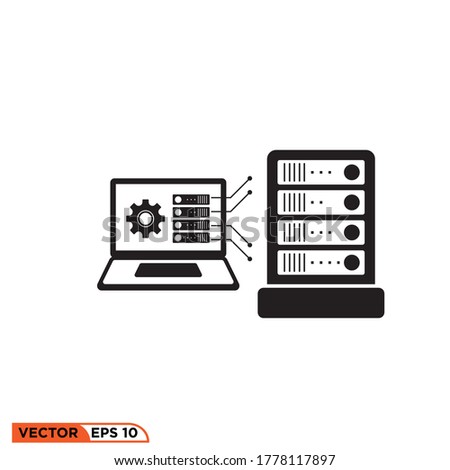 laptop connect server icon design vector illustration