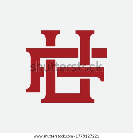 Initial letter F, U, FU or UF overlapping interlocked monogram logo, red color on white background