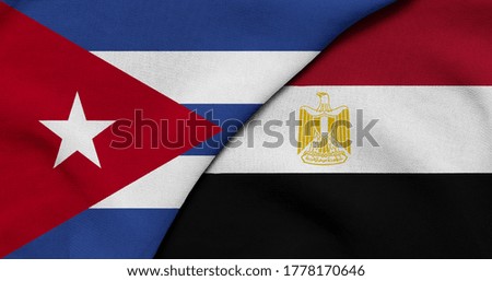 Flag of Cuba and Egypt- 3D illustration. Two Flag Together - Fabric Texture