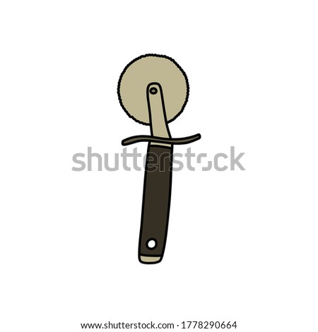 pizza cutter doodle icon, vector illustration