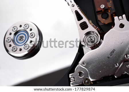 real open hard drive head and disk