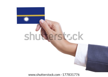 Businessman holding a business card with Nauru Flag 