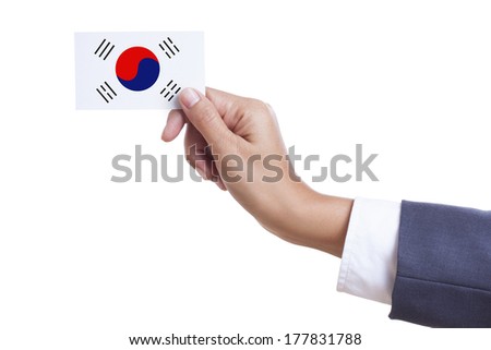 Businessman holding a business card with South Korea Flag 