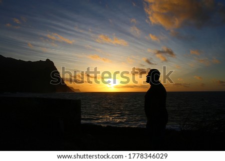 Scenic sun over the sea and cliff in Ponta do Sol, Santo Antao, Cape Verde, Africa