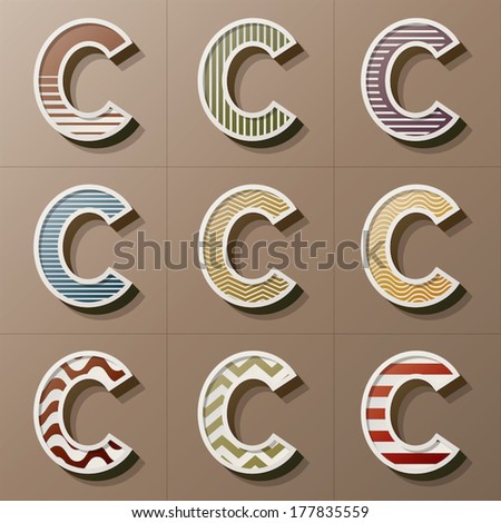 Set of Retro Style Alphabet C, Eps 10 Vector, Editable for Any Background, No Clipping Masks