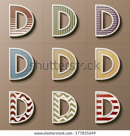Set of Retro Style Alphabet D, Eps 10 Vector, Editable for Any Background, No Clipping Masks