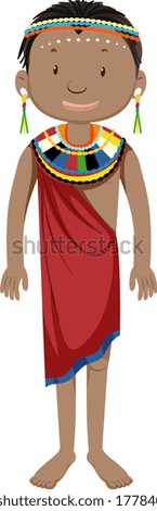 Ethnic people of African tribes in traditional clothing cartoon character illustration