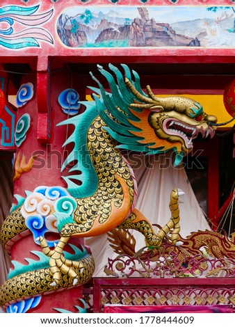 Chinese dragon sculpture in temple in Songkhla.