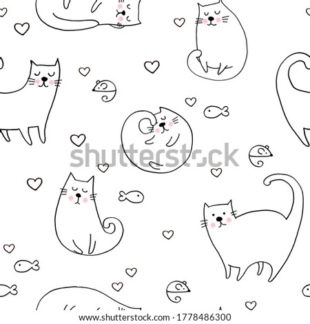 Cute cats line art pattern