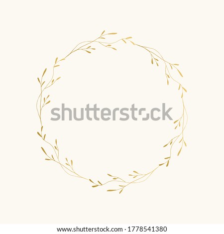 Gold colour wreath for summer design. Hand drawn vector illustration.