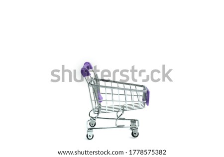 side view a empty shopping cart isolated on white.