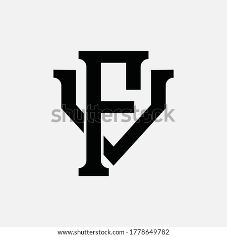 Initial letter F, V, FV or VF overlapping, interlock, monogram logo, black color on white background