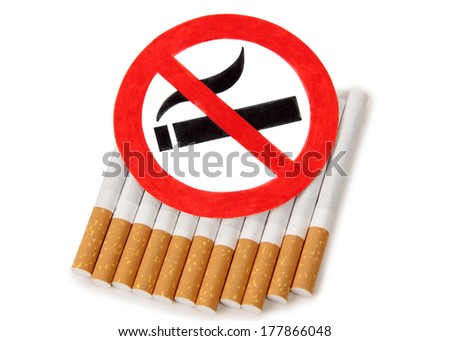 Sign on butts of cigarette on a white background