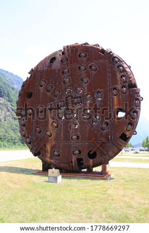 Old cutter head as industrial monument in Tessin, Switzerland