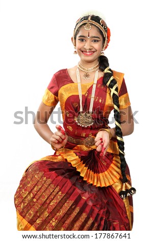 Indian female performing Bharathanatyam doing the action of  lord  Parvathy