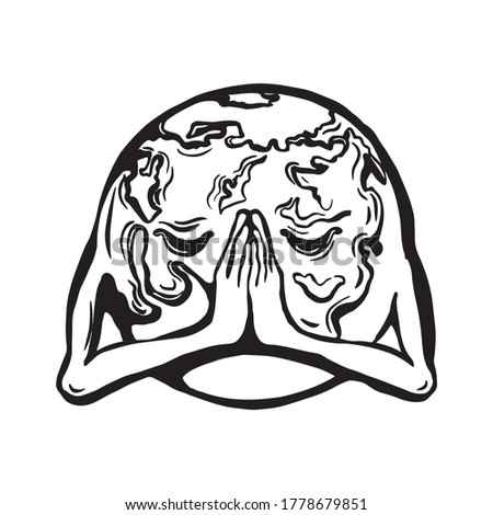 Cartoon globe Earth face with thank emotion vector illustration