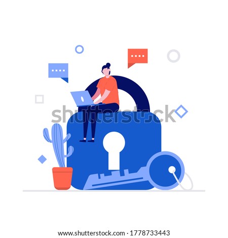 Cyber security vector illustration concept with characters. Data security, protected access control, privacy data protection. Modern flat style for landing page, web banner, infographics, hero images. Royalty-Free Stock Photo #1778733443